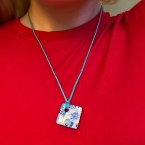 🌻 Turqoise Blue Statement Unique Artsy Necklace